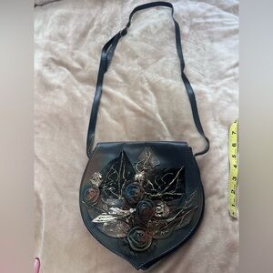 Elegant Black Floral Women's Vintage Bag & Coin Purse